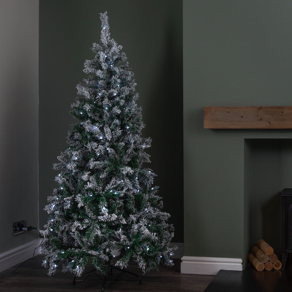 image 1 of 6ft (1.80m) Light up Prelit Snow Flocked Arbor Spruce Christmas Tree with 150 Colour Changing LEDs