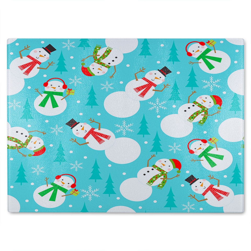 image 1 of Snowman Seamless Pattern Design Dining Glass Chopping Board | Multi