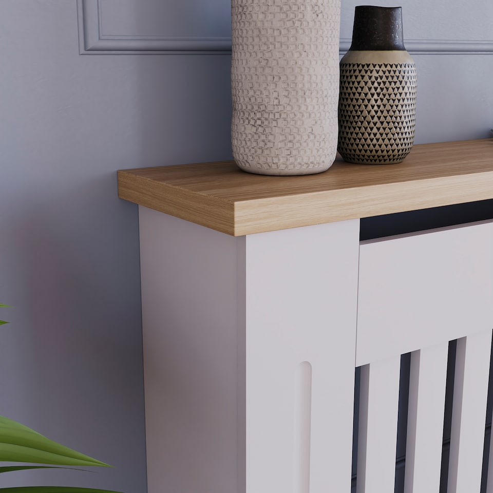 image 1 of Vida Designs Arlington Radiator Cover Painted MDF Slatted Cabinet, White, 78cm