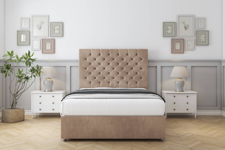 image 1 of Sloomy Mayfair Mink Naples Divan Bed With Mattress 2 Drawers Footend With 26" Strutted Headboard 5' King | Brown | Mink | King | 1