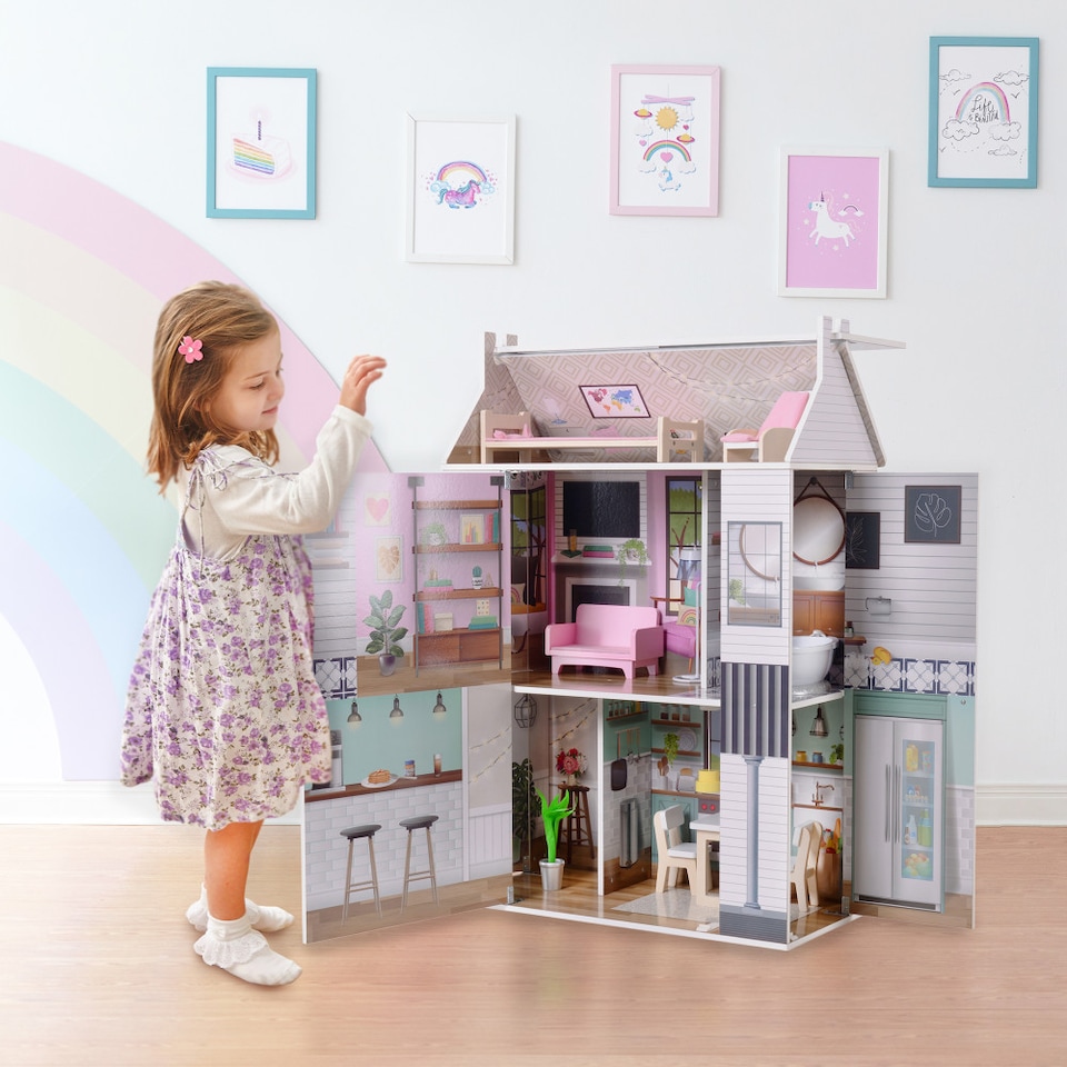 image 1 of Teamson Kids Wooden Dreamland Doll House for 12" Dolls, Dollhouse