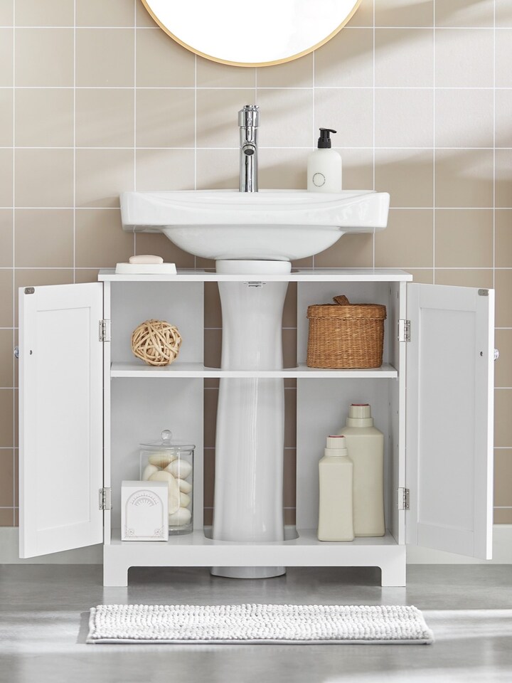 image 1 of SoBuy Under Sink Bathroom Cabinet with 2 Doors and Adjustable Shelf, White, 23.6x11.8x23.6 inches, 9.7 kg - BZR18-II-W