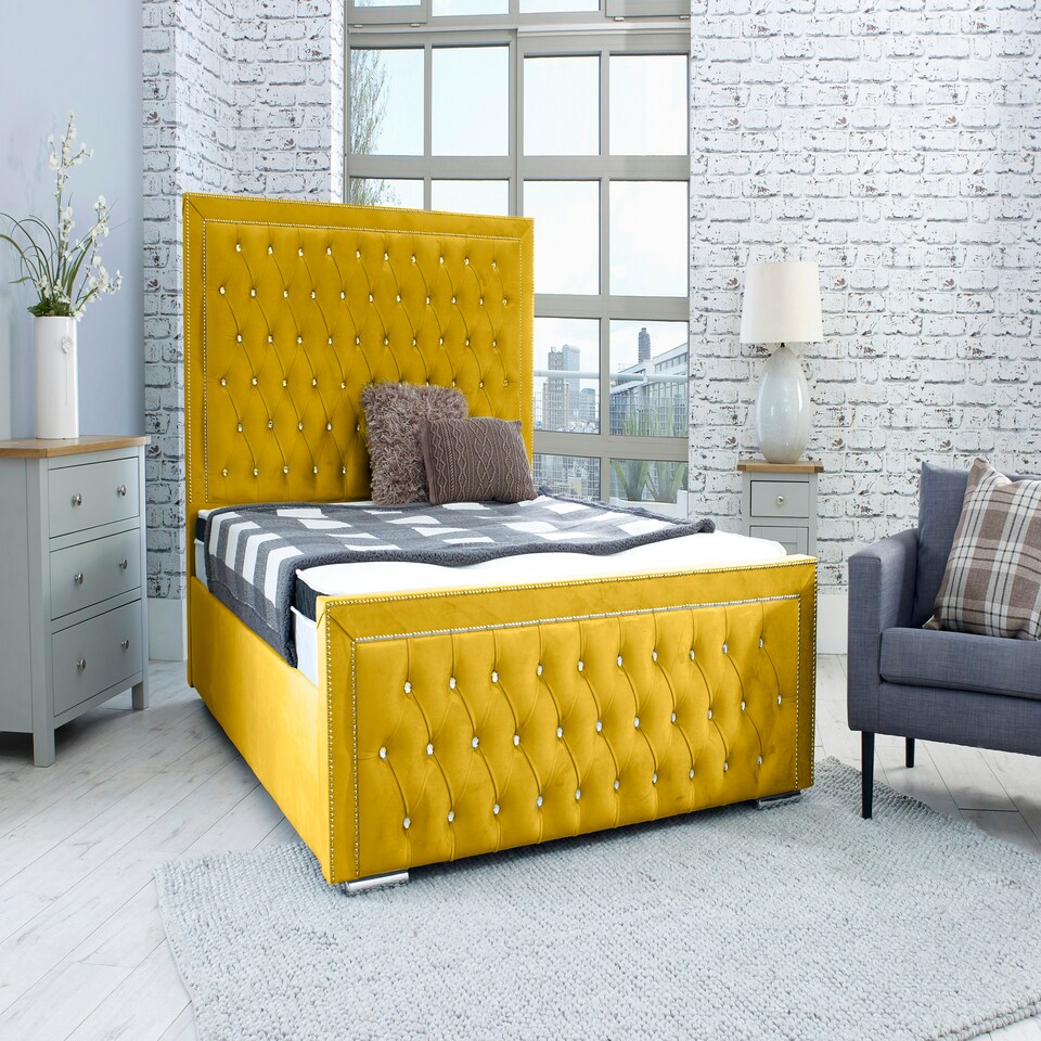 Hendrick Plush Single Bed Frame - Mustard Gold