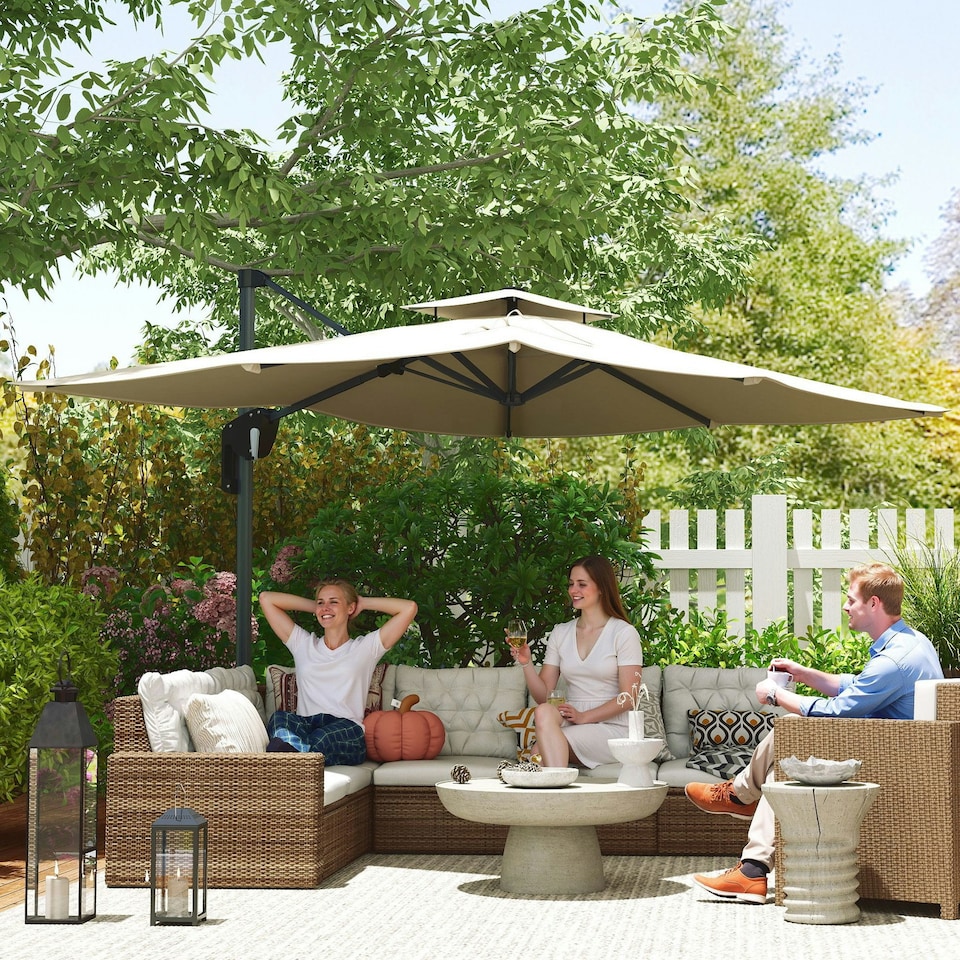 image 1 of Outsunny 3.7 x 2.7 m Cantilever Parasol w/ 360° Rotation