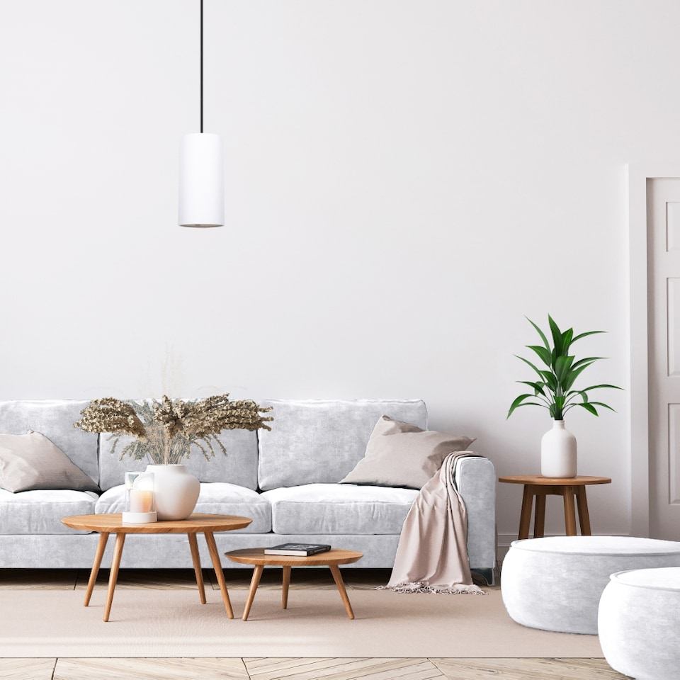 image 1 of Contemporary and Stylish White Linen Fabric Tall Cylindrical 25cm Lampshade | White