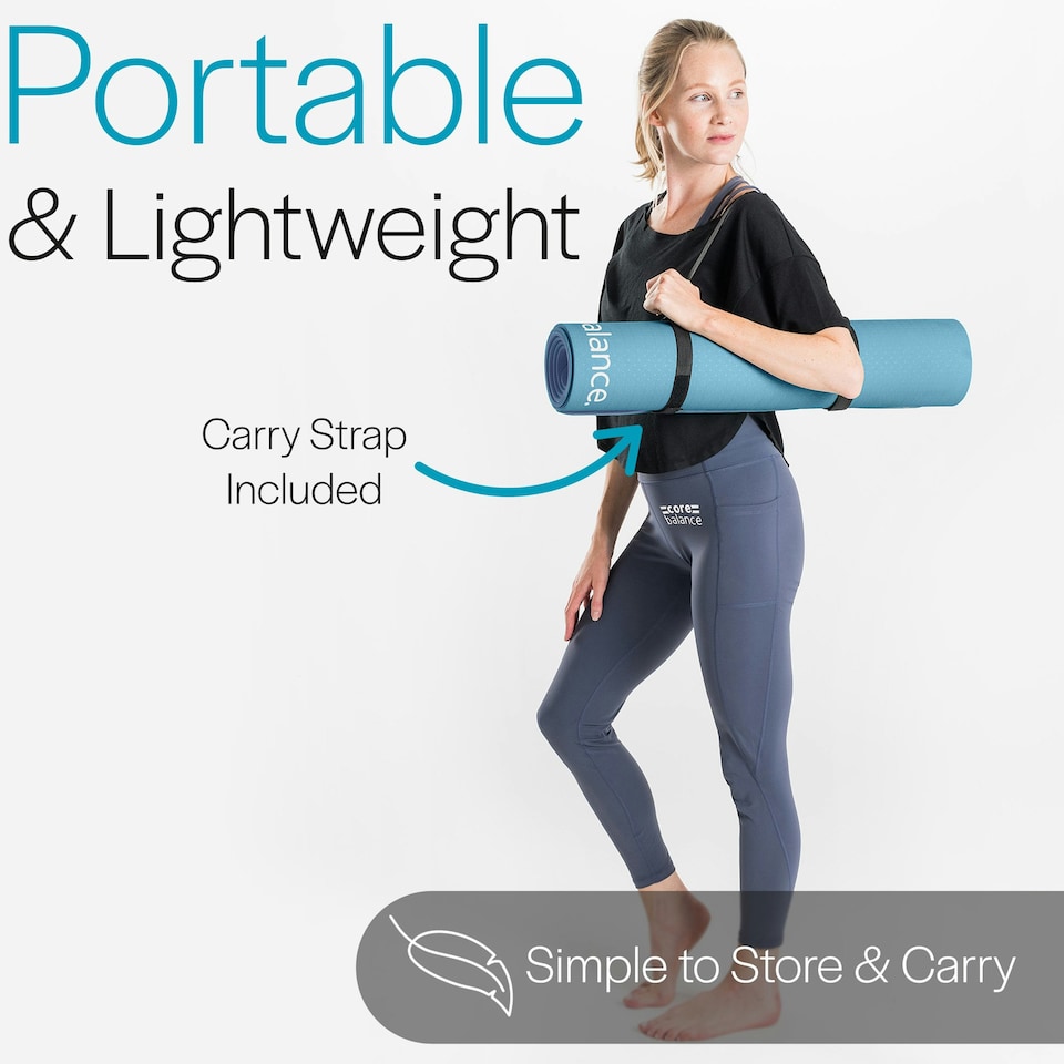image 1 of TPE Yoga Mat with Strap (6mm Thick) - Blue