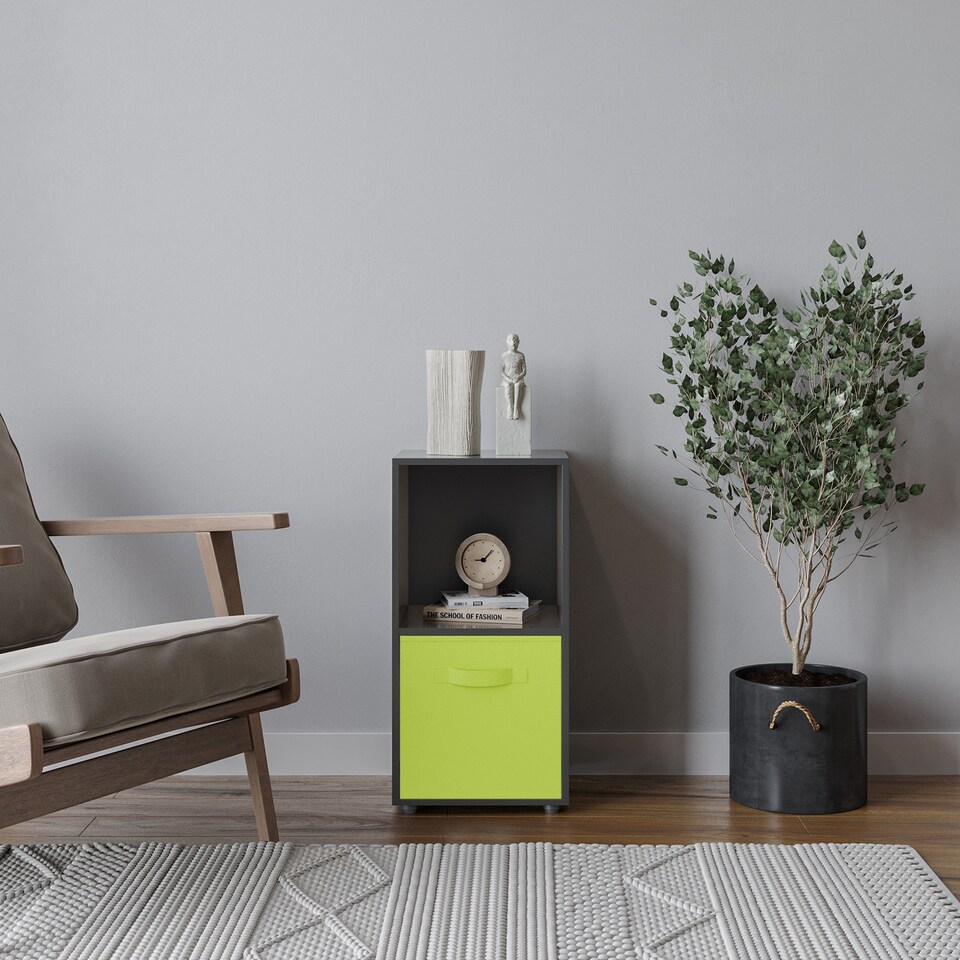 image 1 of 2-Cube Shelving Unit With Inserts | Black | Black & Green | 1