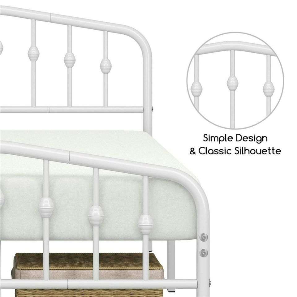 image 1 of Yaheetech 190 cm L × 135 cm W Modern Metal Bed Frame with Arched Headboard White