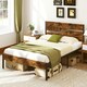 image 3 of COSTWAY Double Metal Bed Frame w/ Wooden Headboard