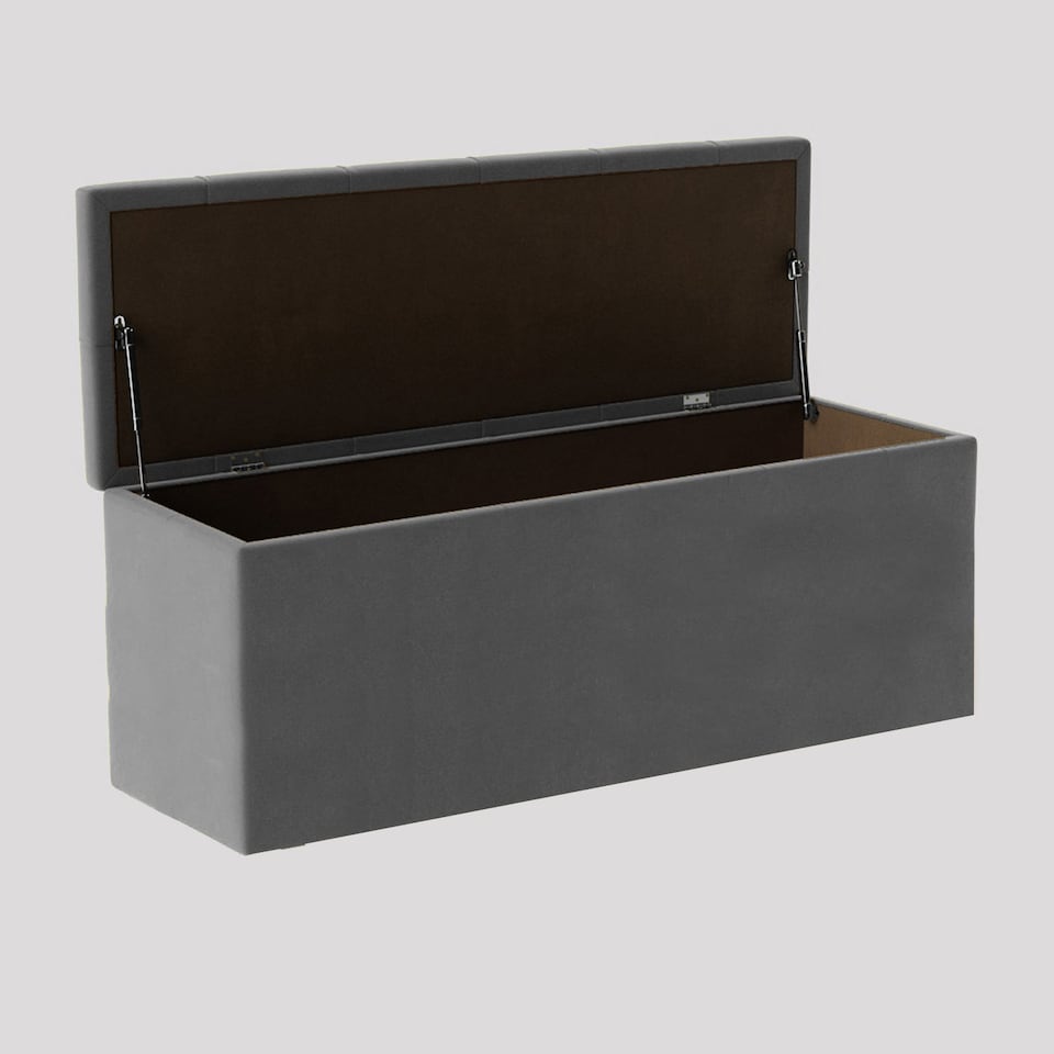 image 1 of 150cm Luna Chesterfield Ottoman Storage Box - Grey Plush Velvet Upholstered Blanket Box