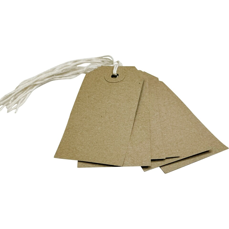 image 1 of Box of 1000 Brown Buff Strung Tags 82mm x 41mm