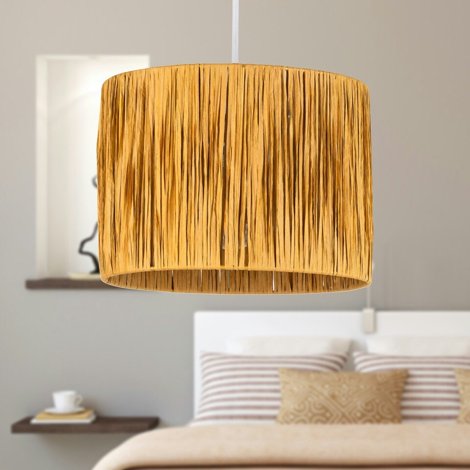 image 1 of Raffia - Natural 23cm Straw Pendant or Lamp Shade Brown