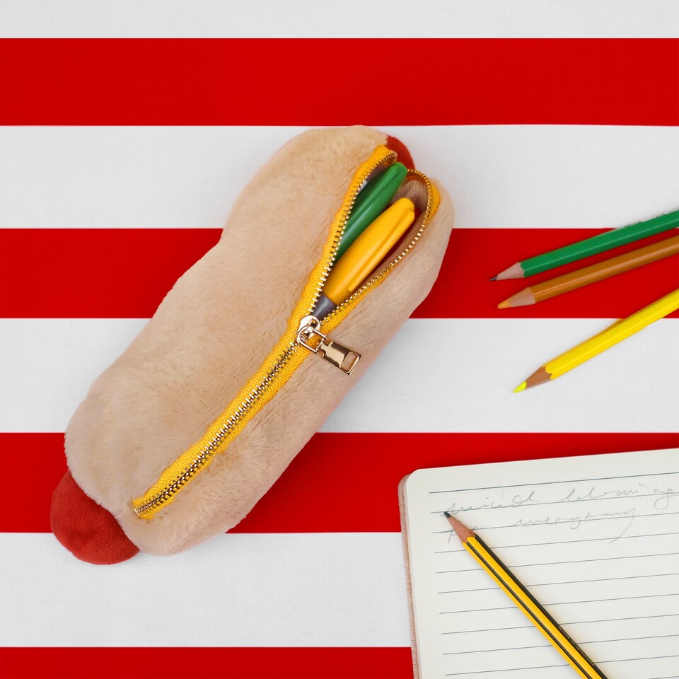 image 1 of Suck UK Plush Hot Dog Case - Fun Zipper Storage Pouch