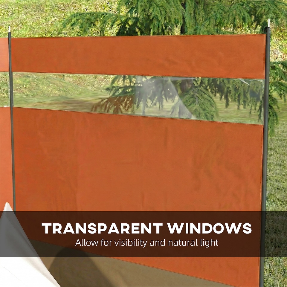 image 1 of Outsunny Camping Windbreaks with Clear Windows and Carry Bag | Orange | Orange | 440 x 140 cm