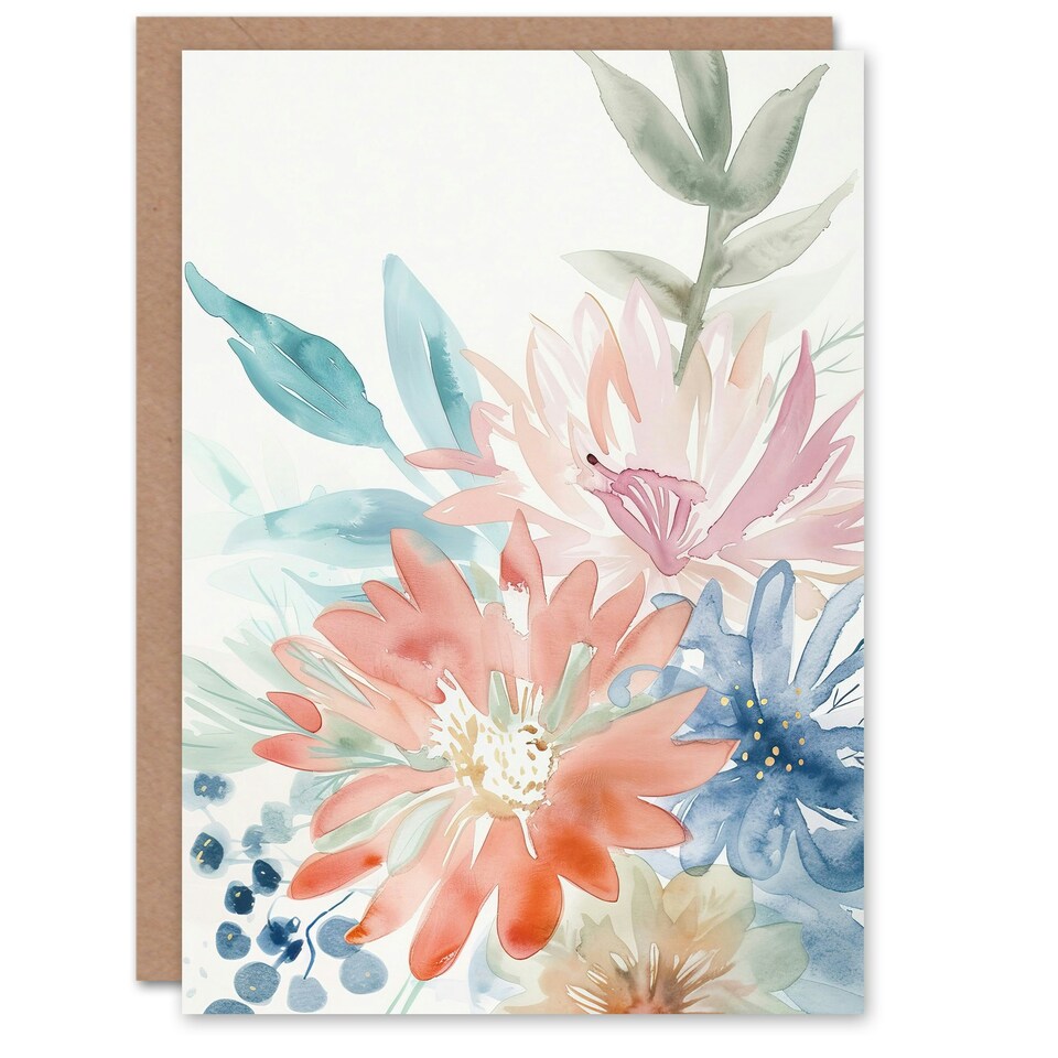 image 1 of Watercolour Aster Flower Bouquet Boho Her Birthday Card