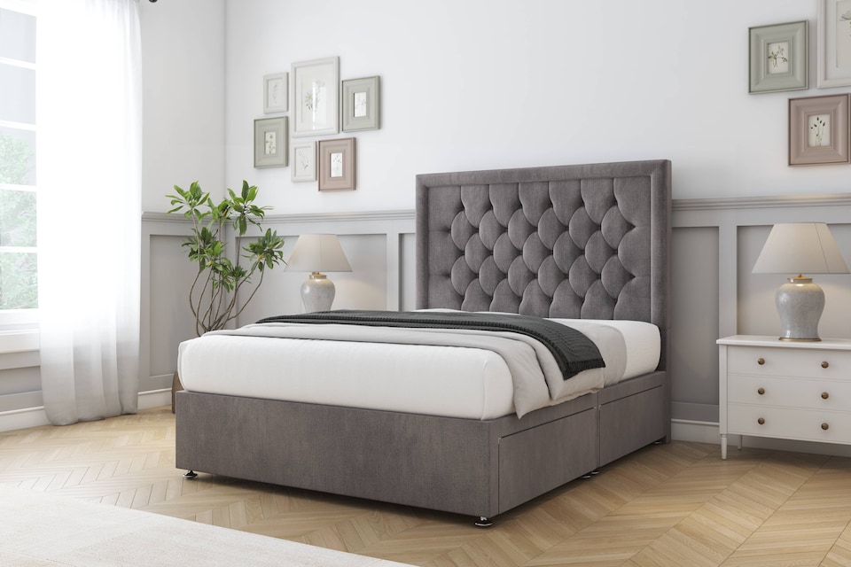 image 1 of Sloomy Montana Slate Naples Divan Bed Base 4 Drawers With 54 Inch Floor Standing Headboard | Grey | Slate | Small Double | 1