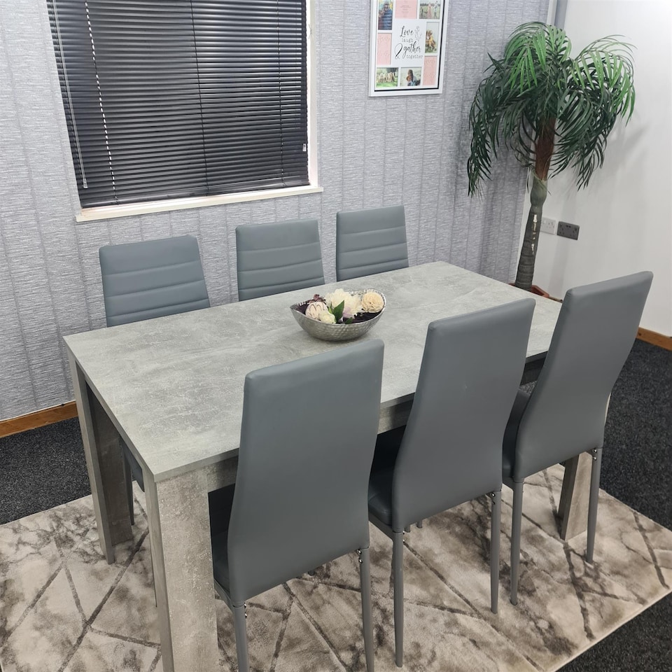 image 1 of Modern Dining Table Set With 6 Grey Chairs Dining Room Furniture Set | Grey | One Size | 7