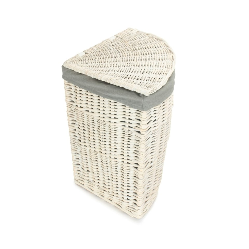 image 1 of Small Corner White Wash Laundry Hamper with Grey Sage Lining Grey | Grey