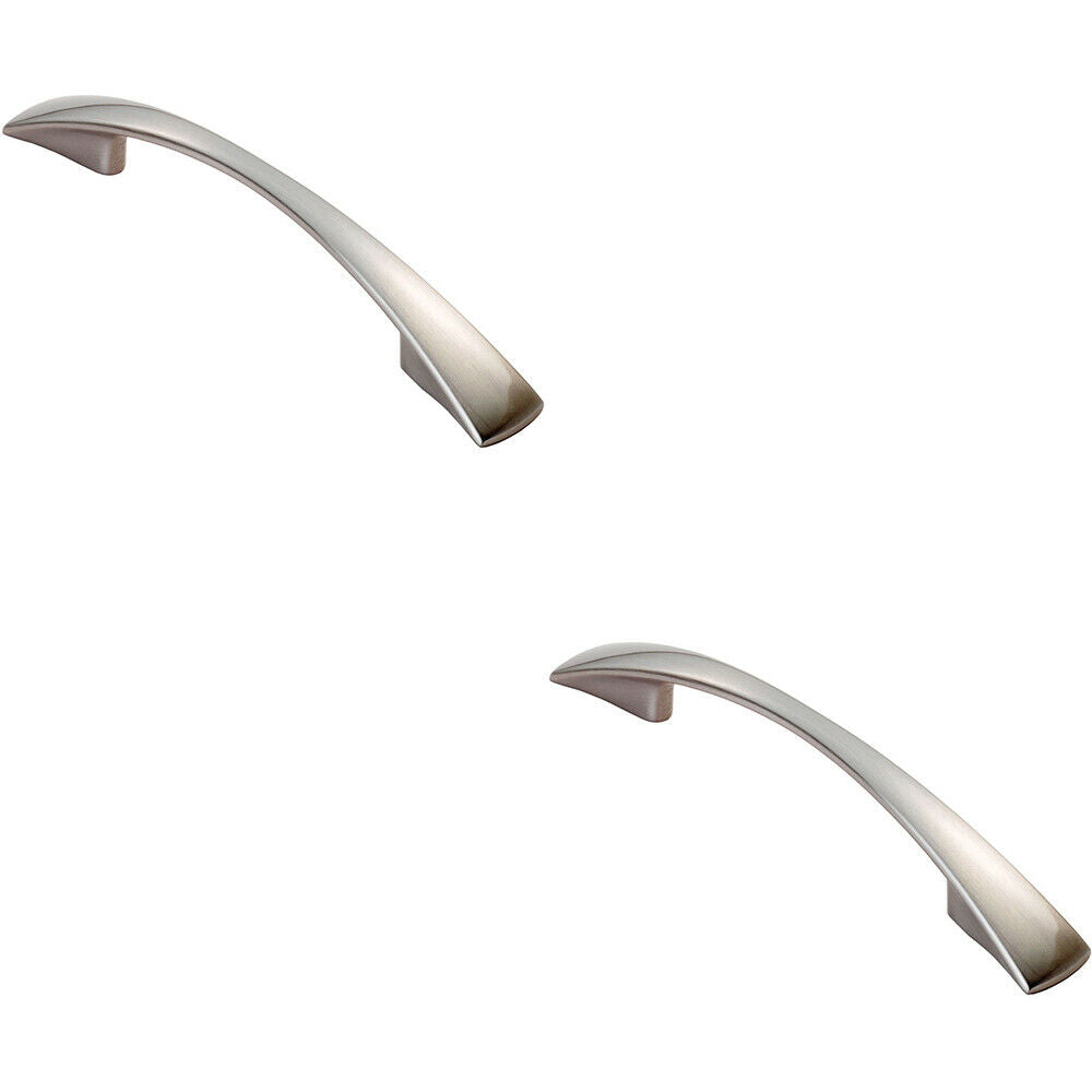 Loops 2x Tapered Pull Handle 138 x 16mm 96mm Fixing Centres Satin Nickel Curved Bow in Metallics