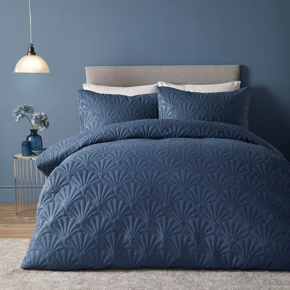 image 1 of Serene Cavali Duvet Cover Set Dark Blue