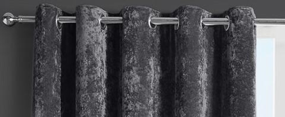 image 1 of Crushed Velvet Fully Lined Eyelet Curtains - Charcoal - 117x183cm