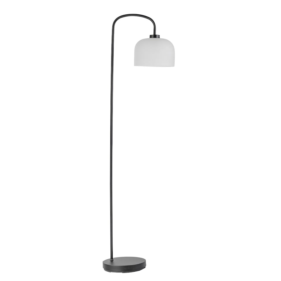 image 1 of Francine - Black Arched Floor Lamp with Frosted Glass Shade Black | White