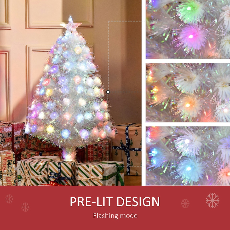 image 1 of HOMCOM 3FT Pre-Lit Artificial Christmas Tree w/ Fibre Optic Xmas -White