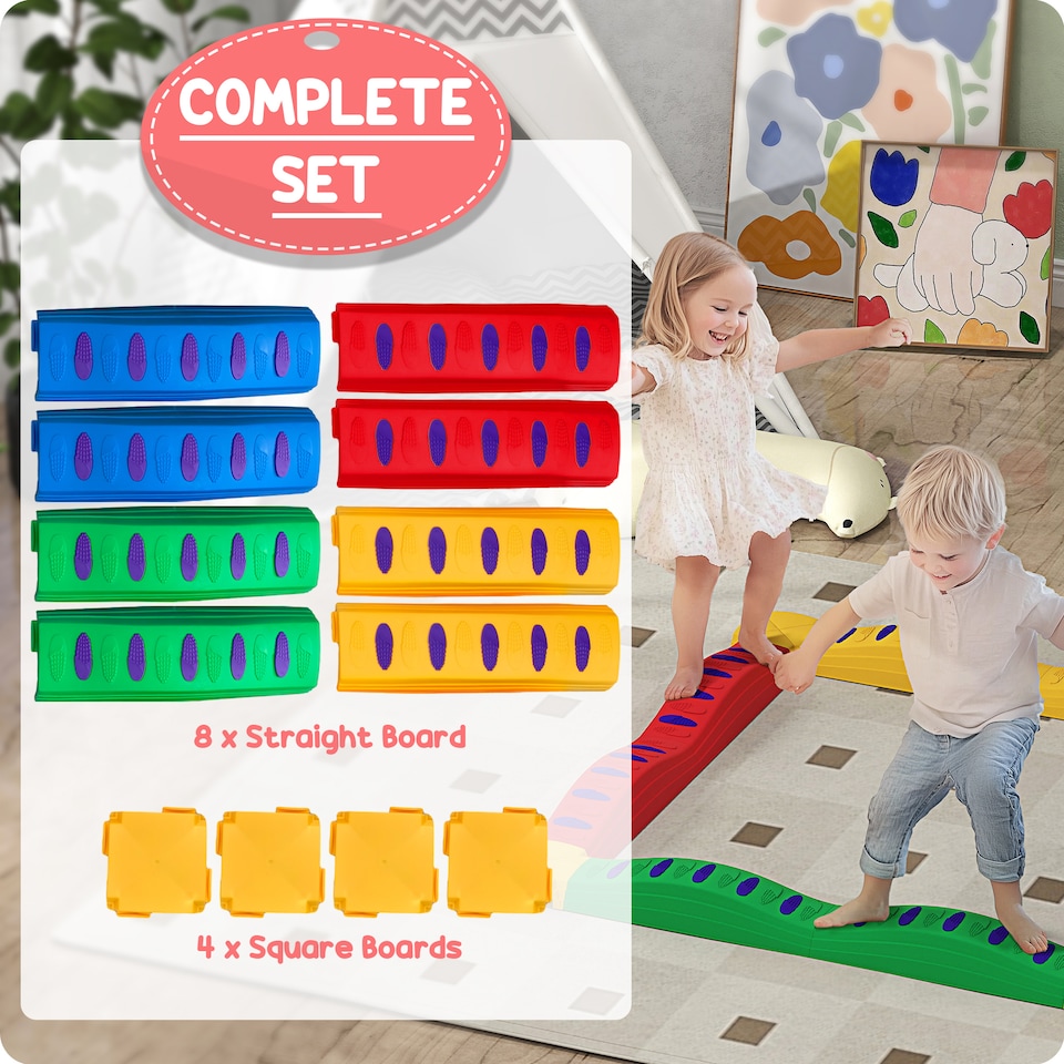 image 1 of AIYAPLAY 12-Piece Kids Balance Beam, Stepping Stones with Non-Slip Foot Pads
