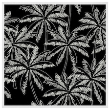 White palm trees on black (Picture Frame) White | L