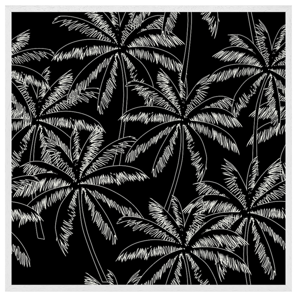 image 1 of White palm trees on black (Picture Frame) White | L