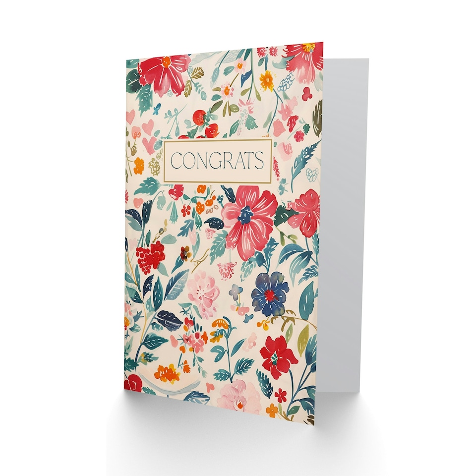 image 1 of Congrats Watercolour Spring Flower Pattern Congratulations Her Card