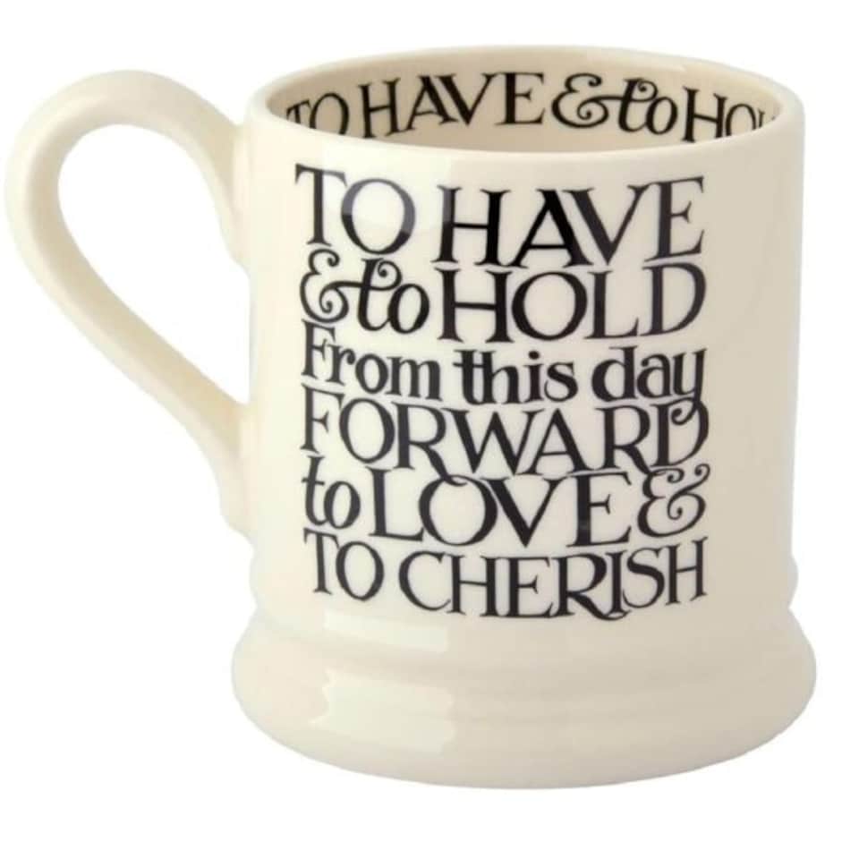 image 1 of Mug Set: 2 x 300ml Emma Bridgewater Black Toast Mr & Mr 1/2 Pint Mugs, Ceramic White