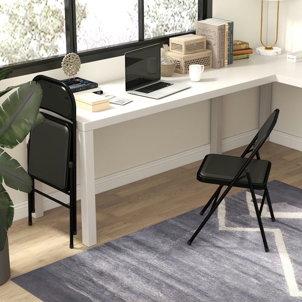 image 1 of HOMCOM 2 Pack Padded Folding Chairs with Cushioned Seat and Metal Frame Black