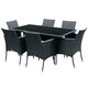 image 1 of Outsunny Rattan Dining Set for 6 with Cushions, Glass Top Table, Black
