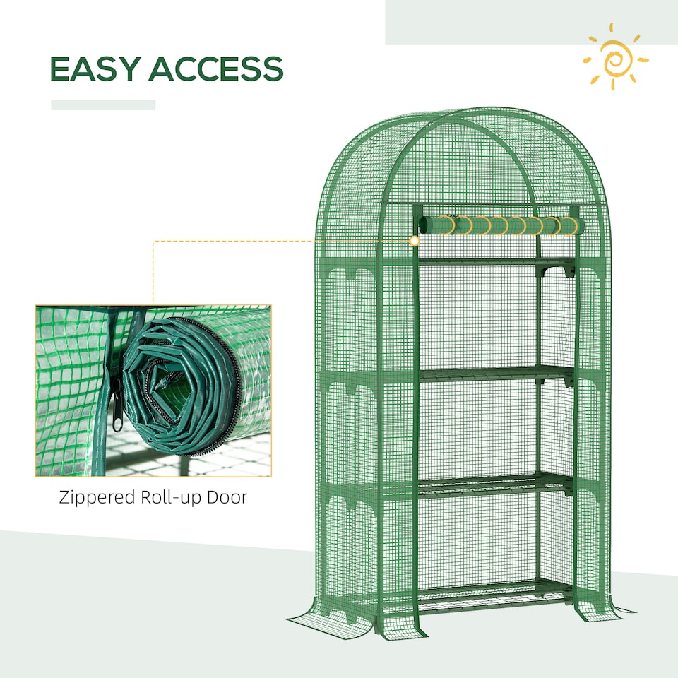 image 1 of Outsunny 80 x 49 x 160cm Mini Greenhouse Portable Green House with Shelf Green | Green