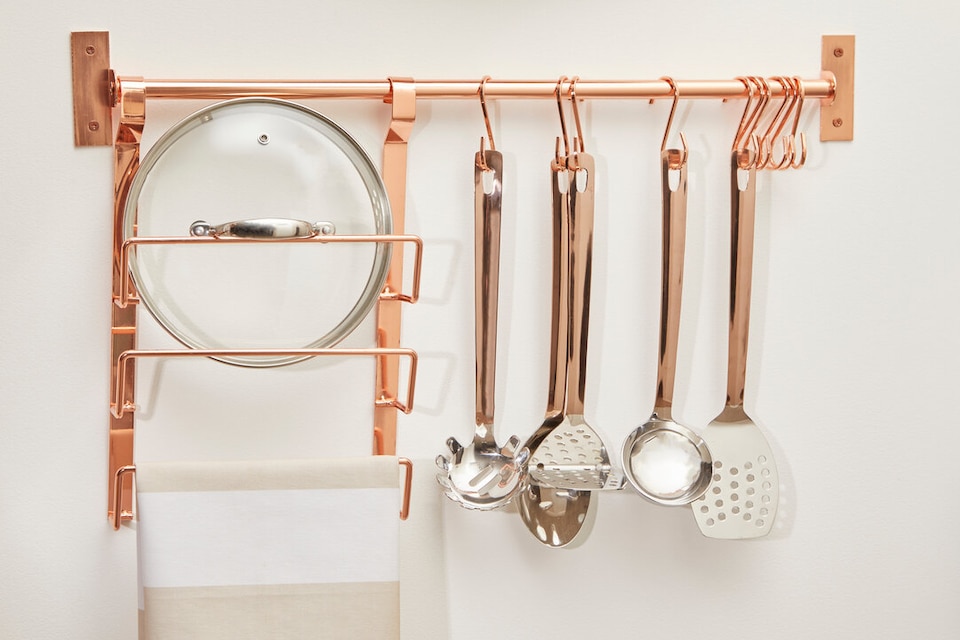 image 1 of Sorello Rose Gold Hanging Pan Lid Rack | Gold