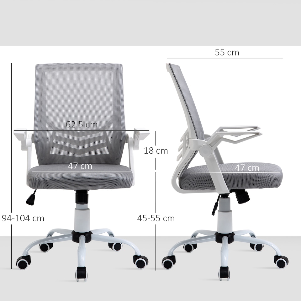 image 1 of Vinsetto Mesh Swivel Office Chair Task Computer Chair w/ Lumbar Support, Grey