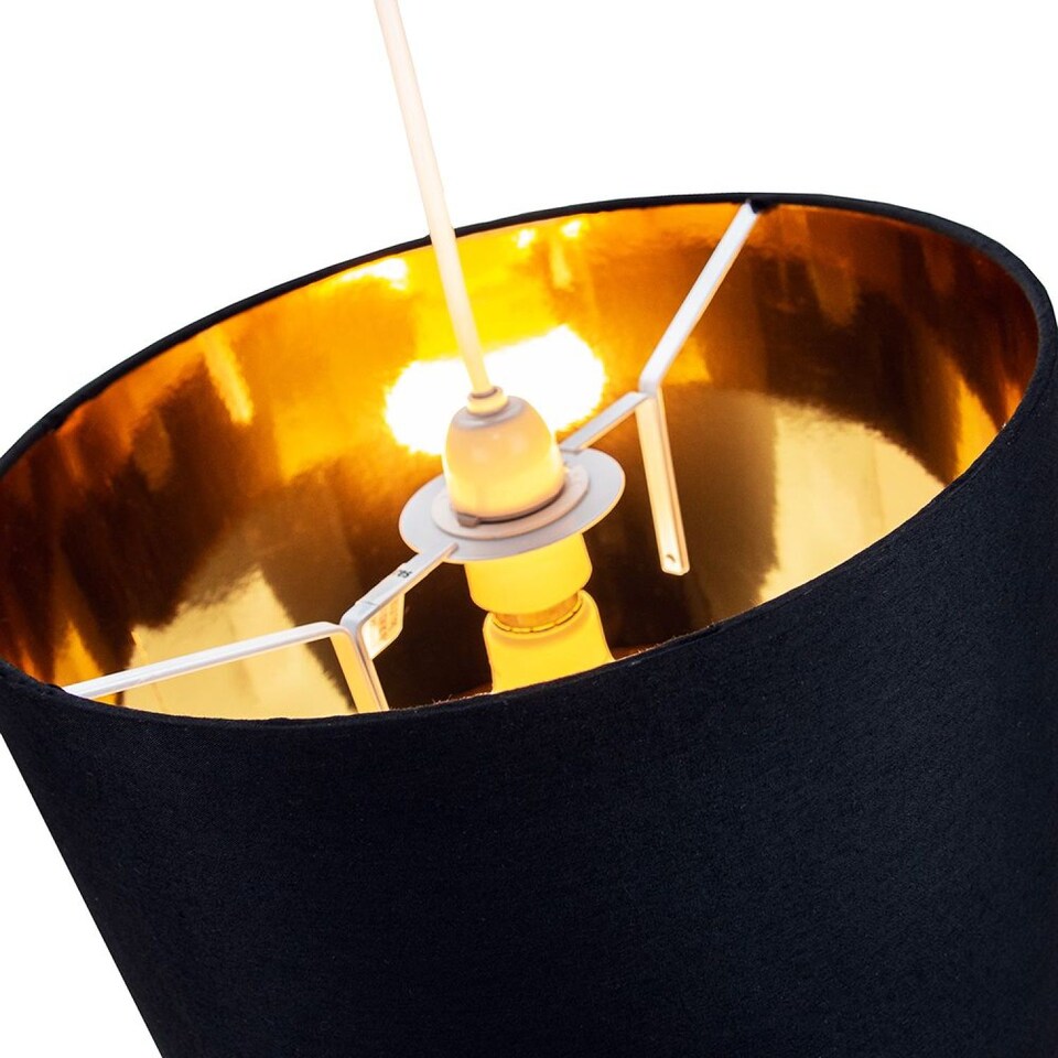 image 1 of Contemporary Black Cotton 12" Table/Pendant Lamp Shade with Shiny Golden Inner | Black | Black | 1