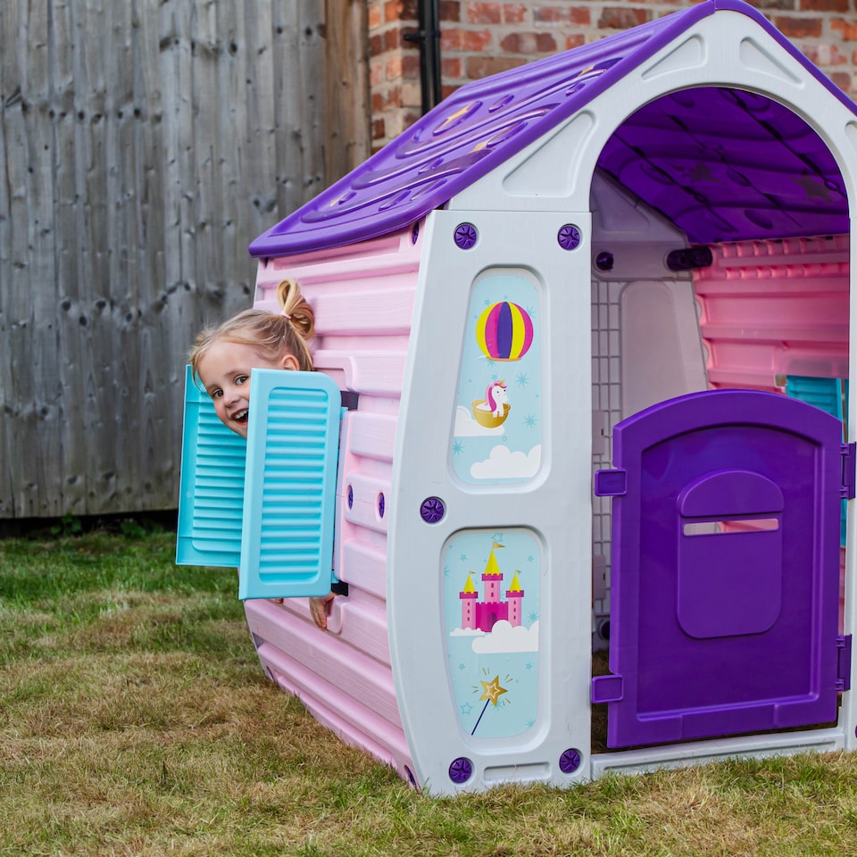 image 1 of 1.09m Purple Kids Indoor Outdoor Plastic Wendy House Unicorn Magical Playhouse