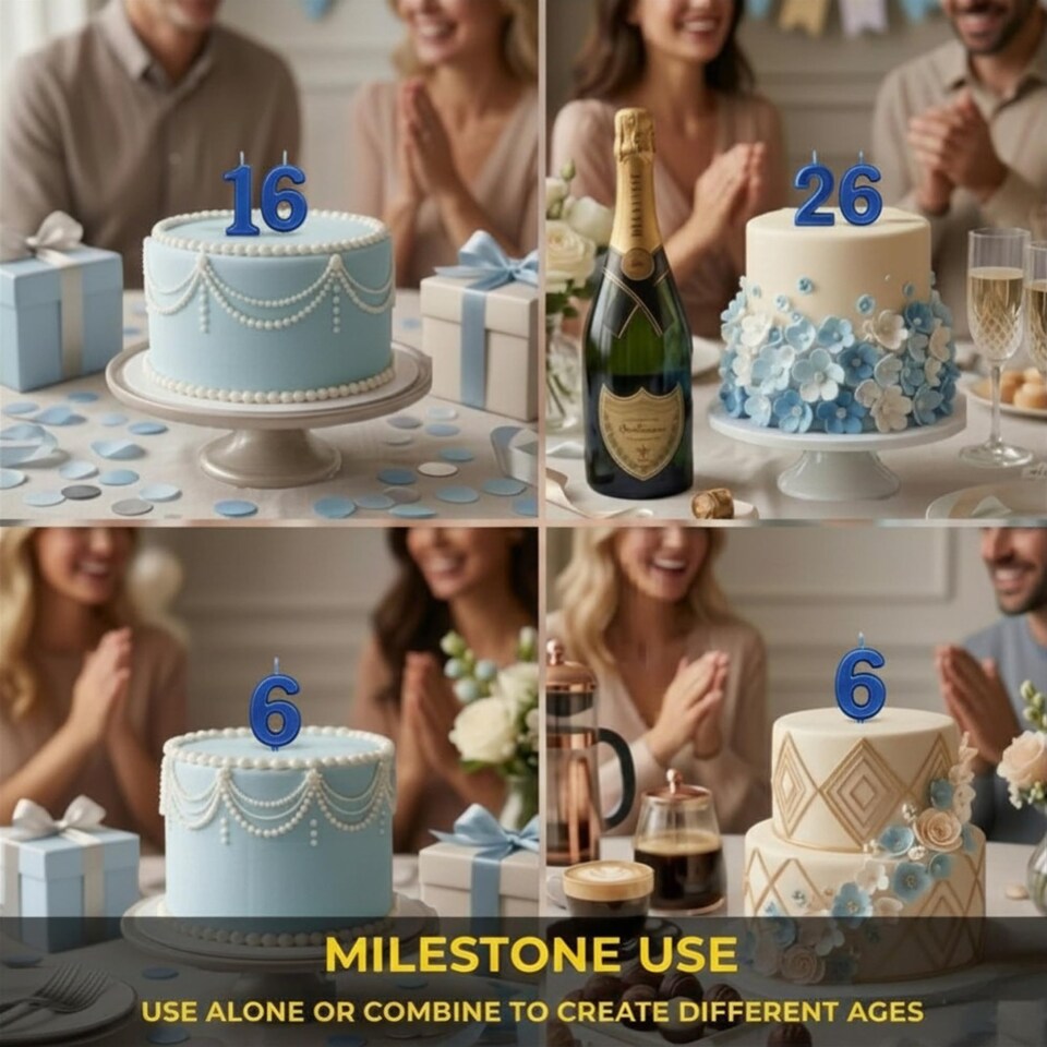 image 1 of Blue 6 Number Candle  Birthday Anniversary Party Cake Decorations Topper | Blue