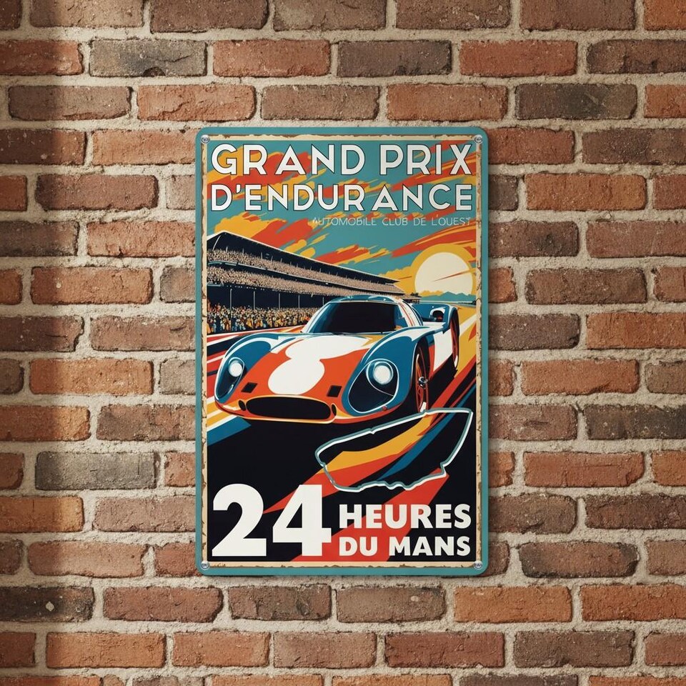 image 1 of Retro Race Poster Art Portrait Metal Wall Plaque - Home Décor Gift - Le Mans