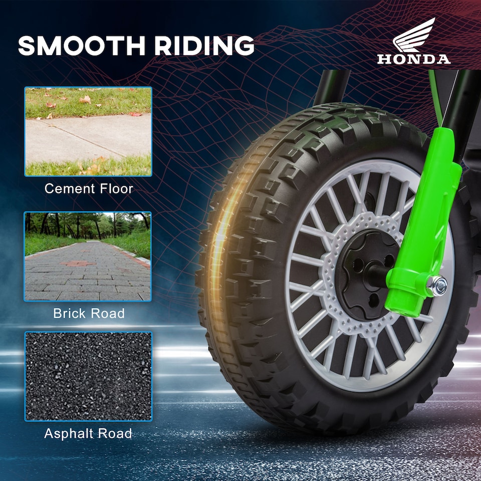 image 1 of HOMCOM Honda Licensed 6V Kids Electric Motorbike, Three Wheel Ride On Motorcycle Car with Horn, Sound, for Ages 18-36 Months - Green