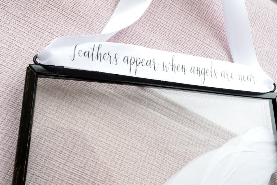 image 1 of In Memory of Baby. Baby Feet Real feather Floating Picture Frame