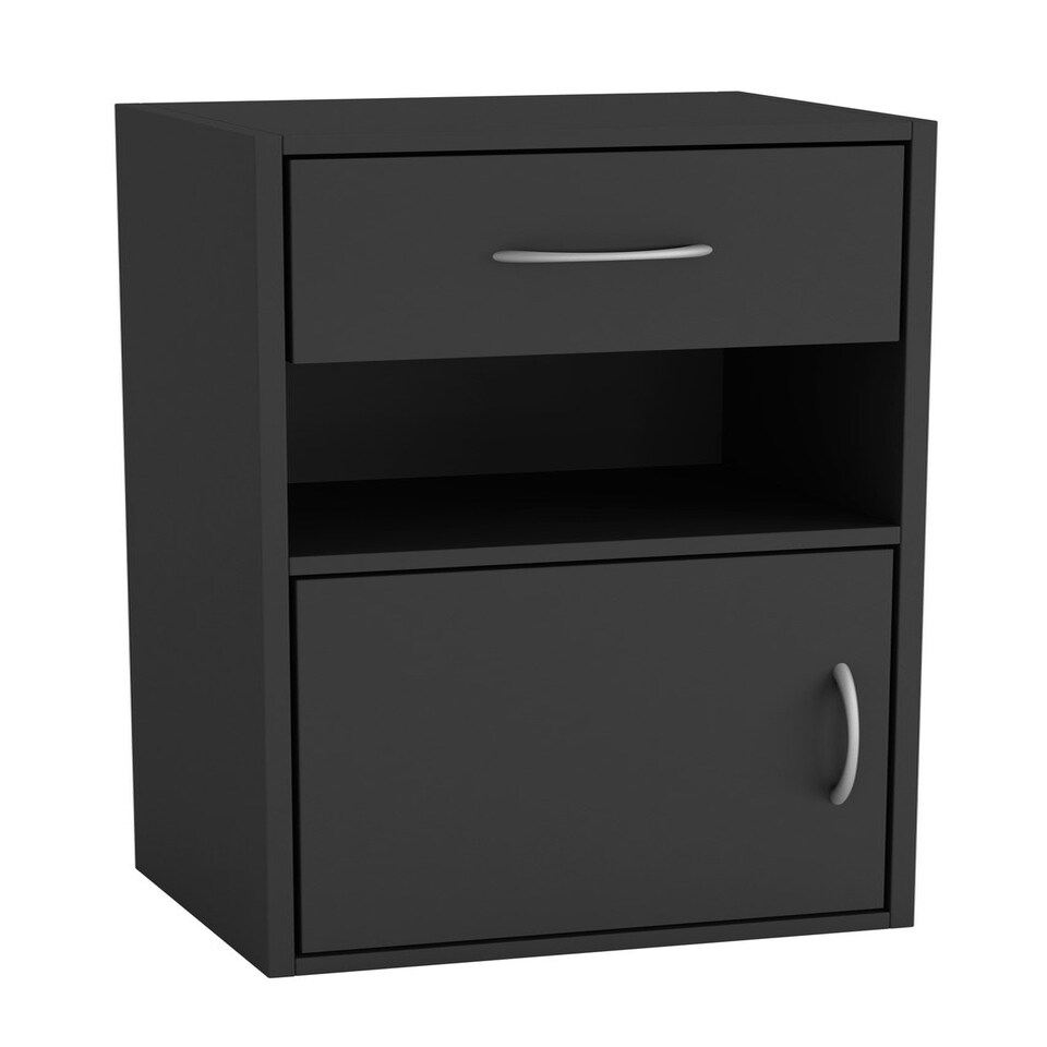 image 1 of 1-Drawer 1-Door Wooden Bedside Table White | Unit Colour: White