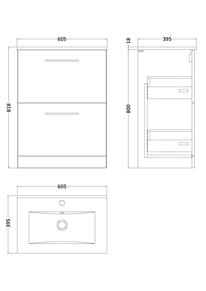 image 1 of Balterley Modern Bathroom 2 Soft Close Drawer & Minimalist Floor Standing Vanity Unit Basin | Grey | Satin Grey | 818 x 600 x 390mm