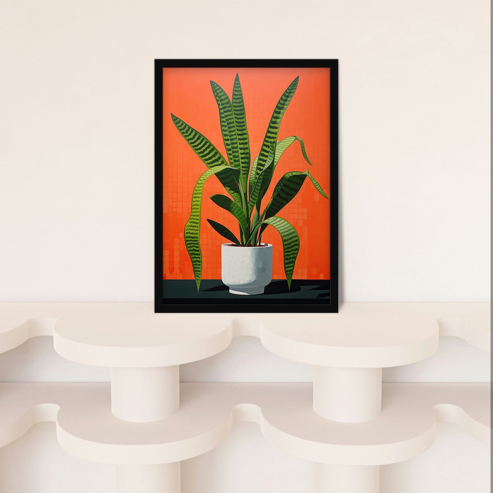 image 1 of Striking Plant Bright Orange Green Snake Home Decor Black Framed Wall Art Print A4