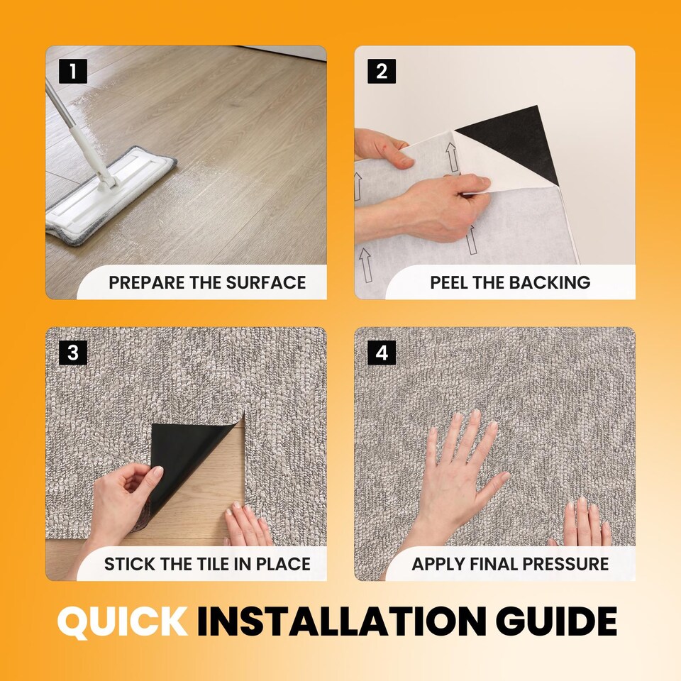 image 1 of NOVECRAFTO Self Adhesive Vinyl Floor Tiles 45x45cm Carpet Effect Peel and Stick