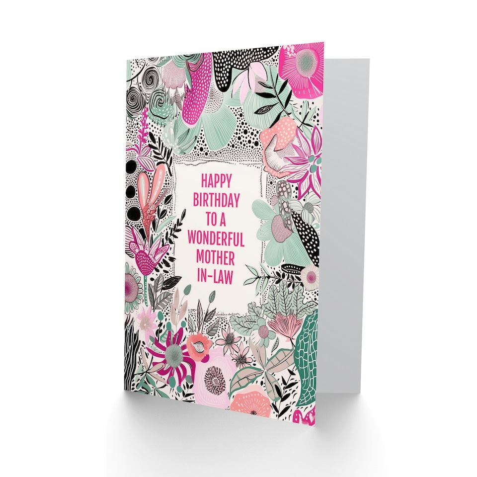 image 1 of Mother in Law Happy Elegant Modern Boho Wildflowers Pink Flowers Her Birthday Card