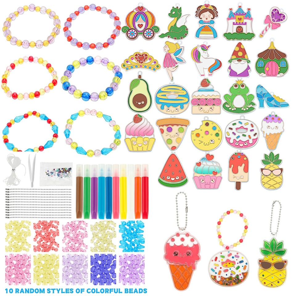 image 1 of DIY Crystal Jewelry Craft Set for Girls Air Dry Crystal Glue Painting Kit with Cartoon Pendants Multi
