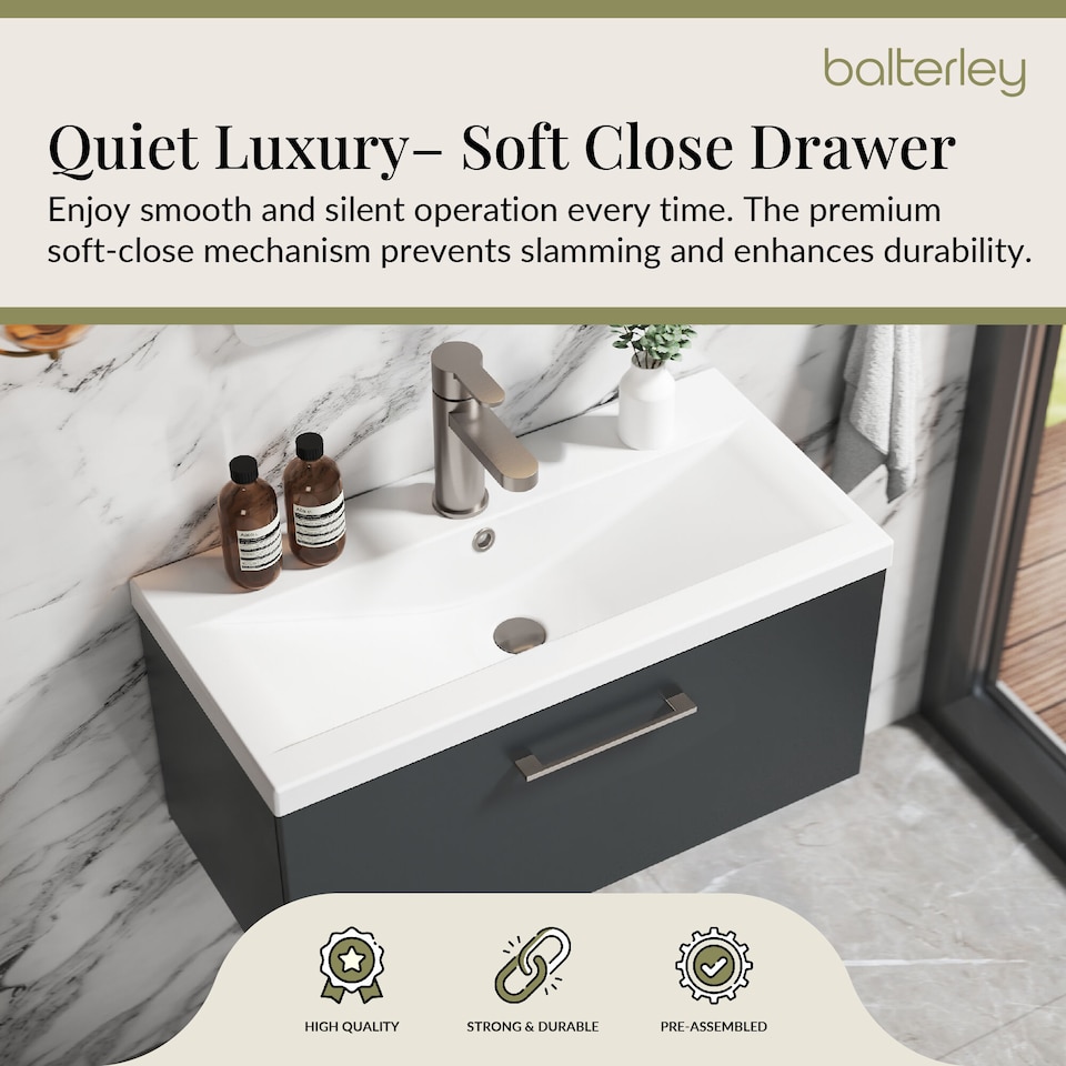 image 1 of 800mm Wall Hung 1 Drawer Vanity Basin Unit, Dark Grey, Pewter Handle | Grey | Soft Black | 399 x 810 x 390mm